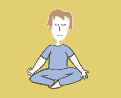 Meditation, eine Person mit geschlossenen Augen im Schneidersitz
